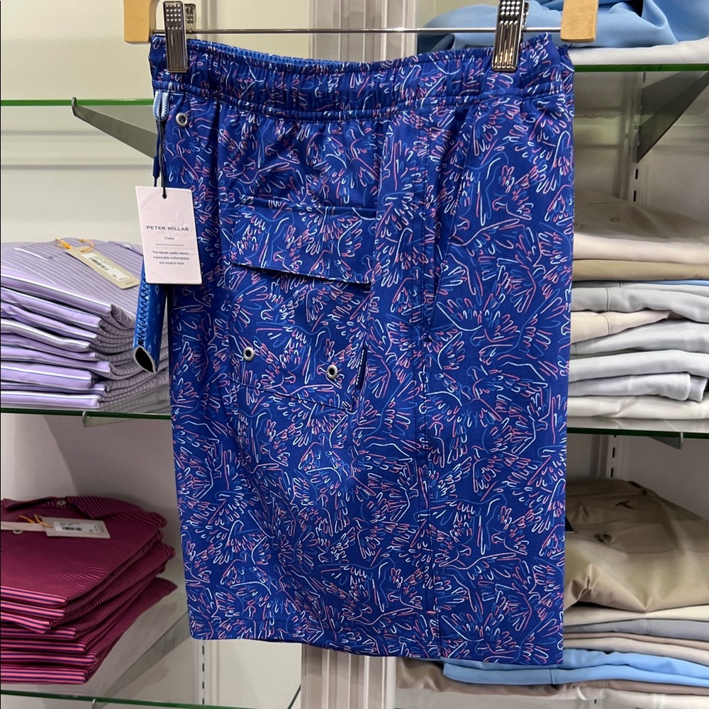 Peter Millar Blue and Pink Patterned Swim Shorts